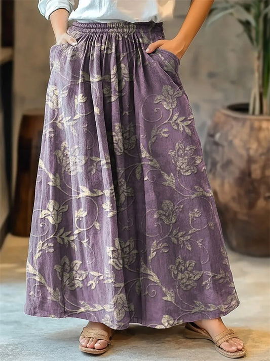 Women's Ethnic Flower Art Print Cotton Skirt elevenforest
