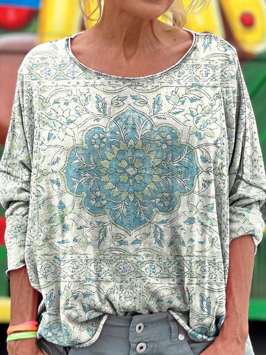 Vintage Ethnic Floral Embellished Pattern Art Print Casual Long Sleeve