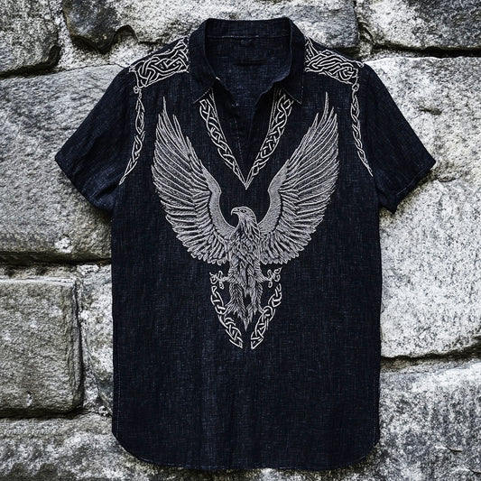 Men's Eagle Totem Celtic Knot Lapel Short Sleeve Shirt elevenforest