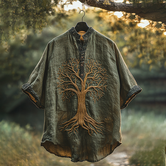 Men's Viking Celtic Mythical Life Stand-up Collar Shirt elevenforest