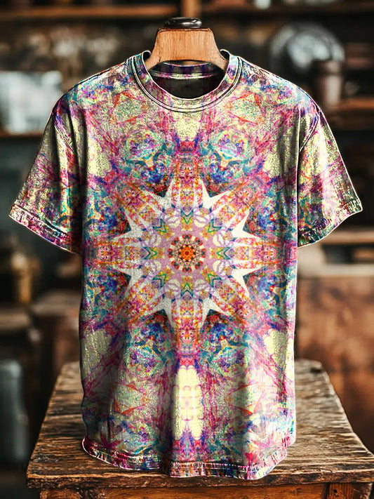 Colorful kaleidoscope Visual impact Vintage Art Print Casual T-shirt F