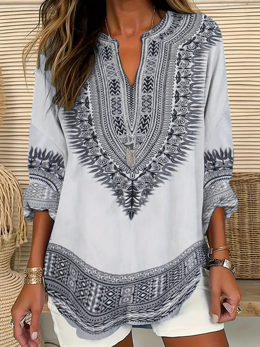 Classic Ethnic Pattern Bohemian Print Women's Long Sleeve Shirt elevenforest