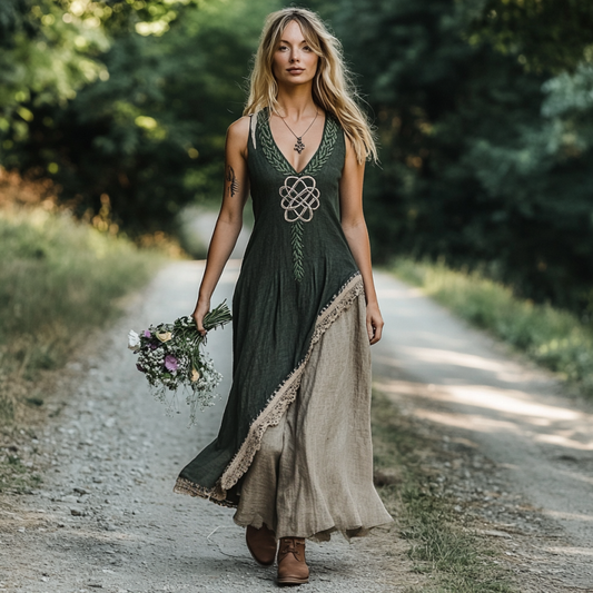 Vintage Viking Tribal Celtic Knot Art Linen Tank Dress elevenforest