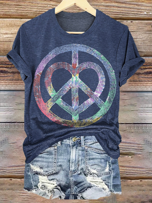 Tie Dye Peace Love Print Crew Neck T-shirt