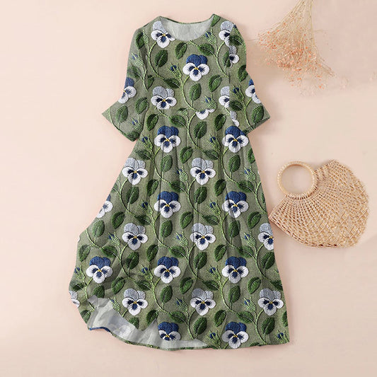 Vintage Floral Japanese Art Printed Casual Loose Dress elevenforest
