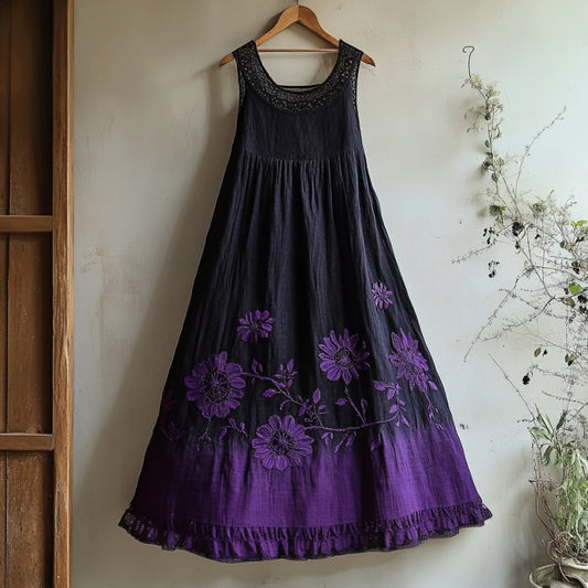 Bohemian Lace Floral Embroidery Art Linen Tank Dress elevenforest