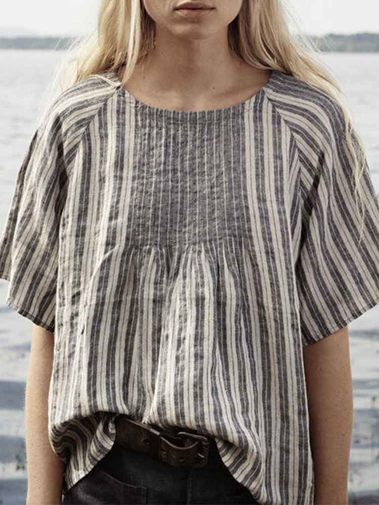 Women's Vintage Striped Linen Blend Shirt elevenforest
