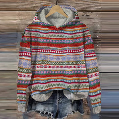 Vintage Fairman Island Pattern Contrast Jacquard Hooded Sweater elevenforest