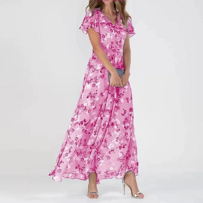 KS | Maxi dress with ruffled sleeves and floral pattern