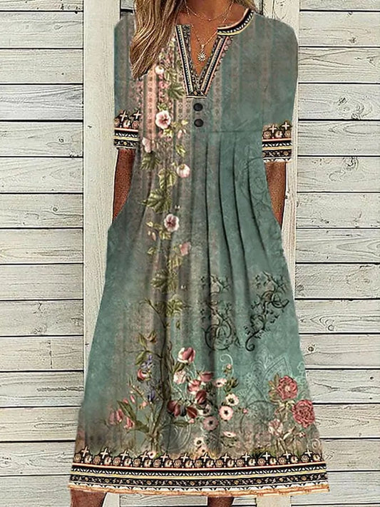 Vintage Floral Short Sleeve Dress