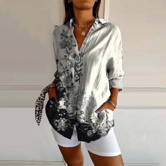 Floral Pattern Art Print Linen Cotton Casual Shirt