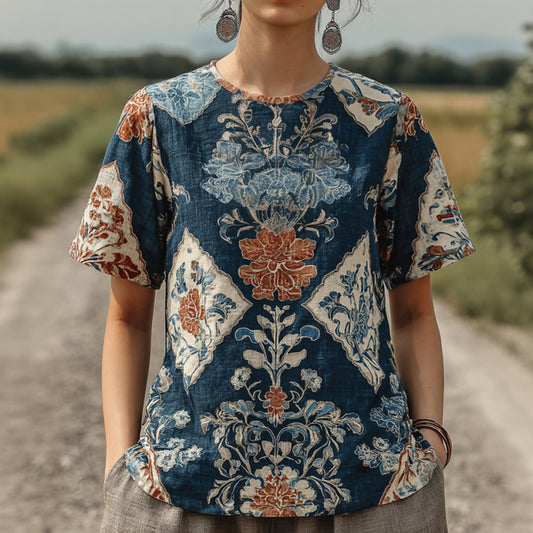 Comstylish Women's Retro Floral Pattern T-shirt