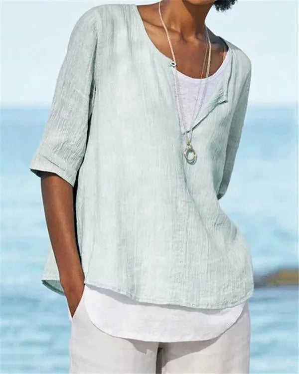KS | Women's Clothing Half Sleeves V Neck Casual Solid Shirts