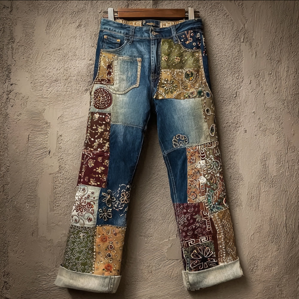 Women's Bohemian Style Patchwork Art Denim Pants elevenforest