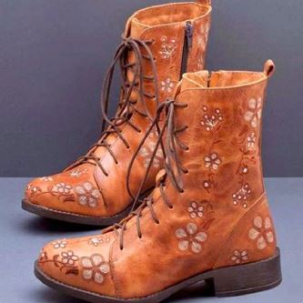 KS | Casual floral lace-up boots