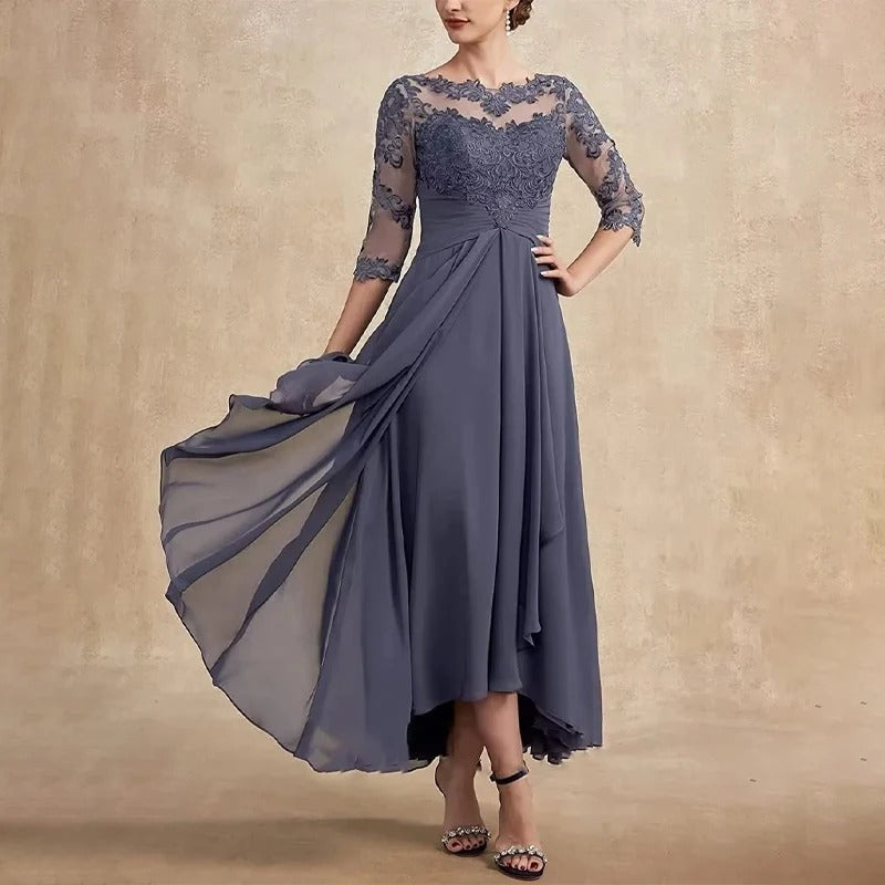 KS | Chiffon maxi dress with sheer sleeves in midi length