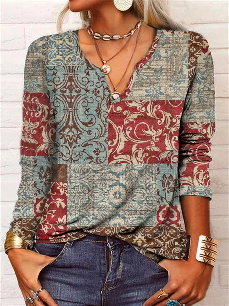 KS | long-sleeved top with boho patchwork print